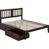 Tahoe Queen Bed with 2 Drawers in Espresso Finish Wood
