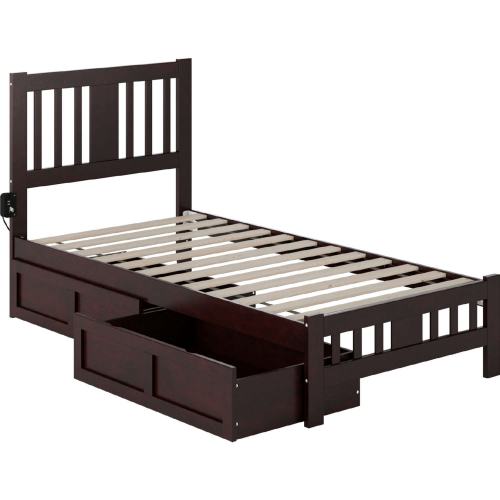Tahoe Twin Bed with Footboard & 2 Drawers in Espresso Finish Wood