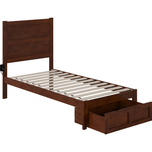 NoHo Twin Bed with Foot Drawer in Walnut Finish