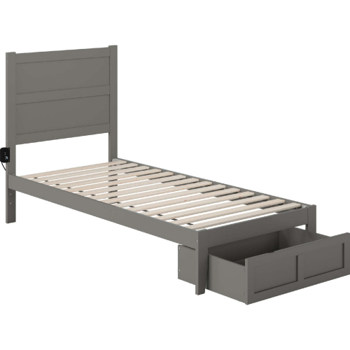 NoHo Twin XL Bed with Foot Drawer in Grey Finish