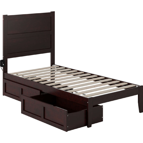 NoHo Twin Bed with 2 Drawers in Espresso Finish Wood
