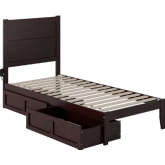 NoHo Twin XL Bed with 2 Drawers in Espresso Finish Wood