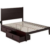 NoHo Queen Bed with 2 Drawers in Espresso Finish Wood