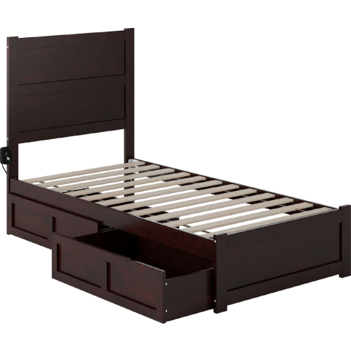 NoHo Twin Bed with Footboard & 2 Drawers in Espresso Finish Wood