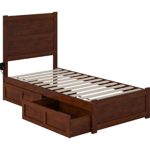 NoHo Twin Bed with Footboard & 2 Drawers in Walnut Finish