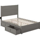 NoHo Full Bed with Footboard & 2 Drawers in Grey Finish