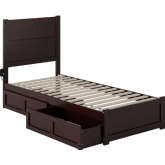 NoHo Twin XL Bed with Footboard & 2 Drawers in Espresso Finish Wood