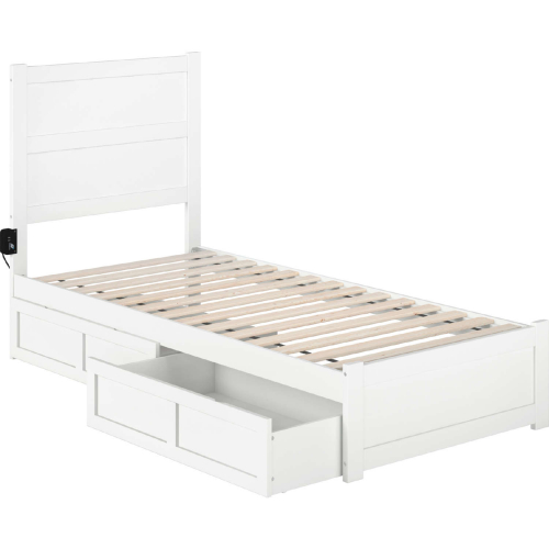NoHo Twin XL Bed with Footboard & 2 Drawers in White Finish
