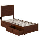 NoHo Twin XL Bed with Footboard & 2 Drawers in Walnut Finish