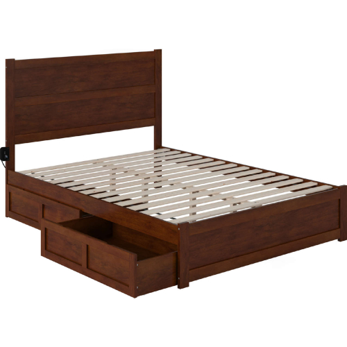 NoHo Queen Bed with Footboard & 2 Drawers in Walnut Finish
