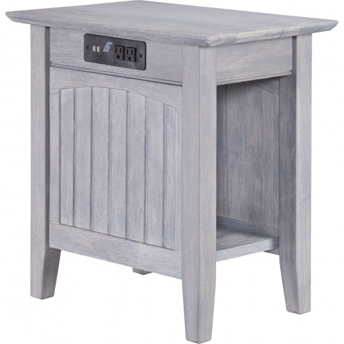 Nantucket Chair Side Table with Charging Station in Driftwood Finish
