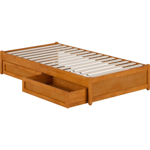 Barcelona Twin Panel Platform Bed with Drawers in Light Toffee