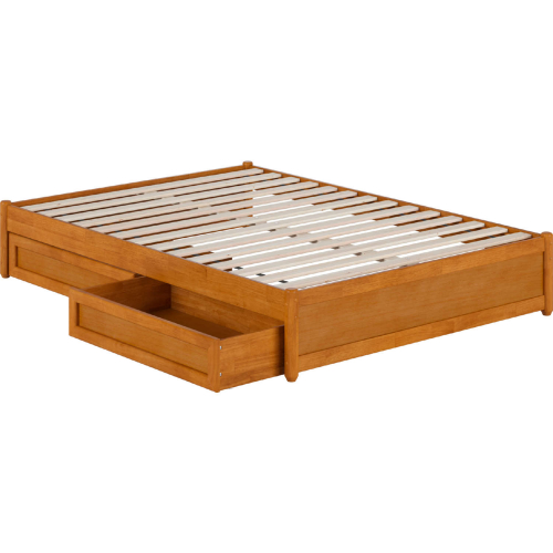 Barcelona Full Panel Platform Bed with Drawers in Light Toffee