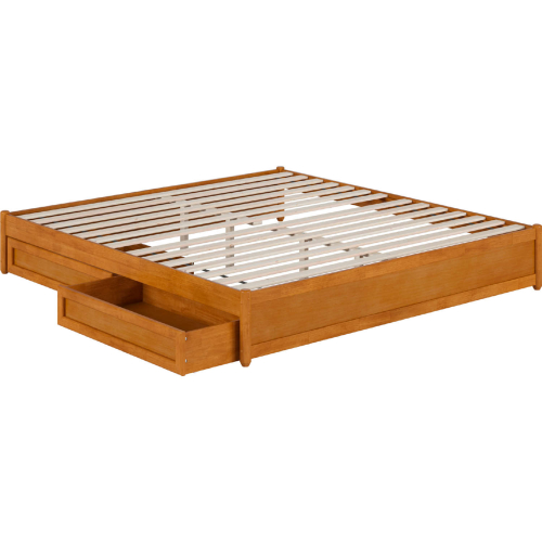 Barcelona King Panel Platform Bed with Drawers in Light Toffee