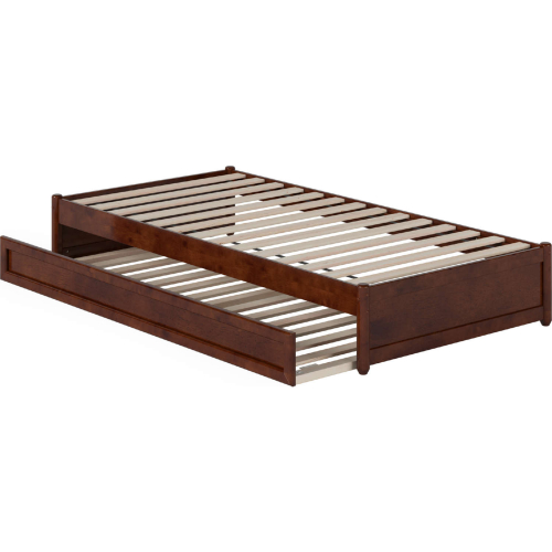 Barcelona Twin XL Panel Platform Bed with Twin XL Trundle in Walnut Finish