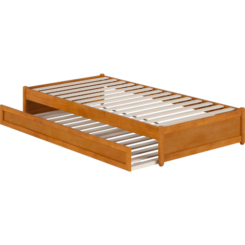 Barcelona Twin XL Panel Platform Bed with Twin XL Trundle in Light Toffee