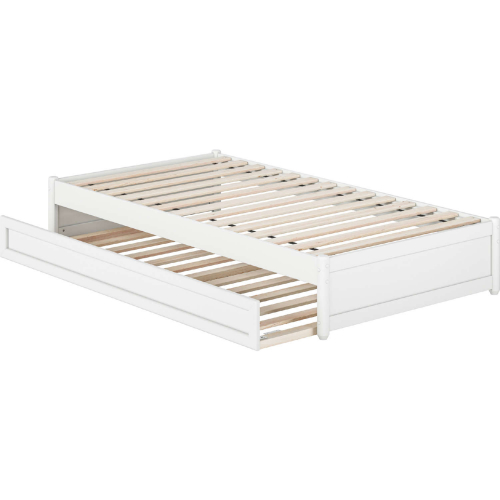 Barcelona Twin Panel Platform Bed with Twin Trundle in White