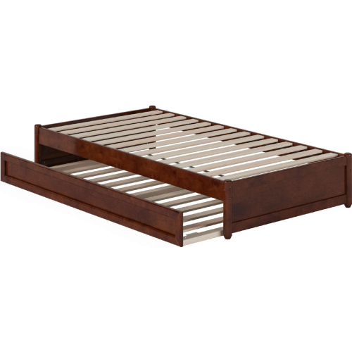 Barcelona Twin Panel Platform Bed with Twin Trundle in Walnut Finish