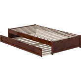 Barcelona Twin Panel Platform Bed with Twin Trundle in Walnut Finish