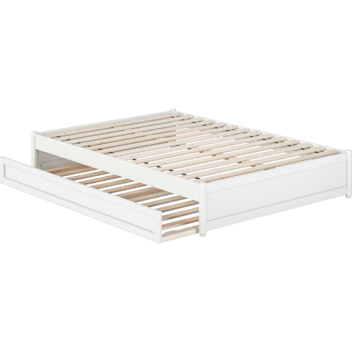 Barcelona Full Panel Platform Bed with Twin Trundle in White
