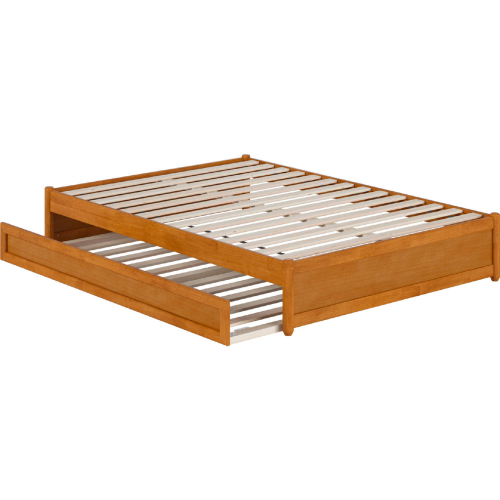 Barcelona Full Panel Platform Bed with Twin Trundle in Light Toffee