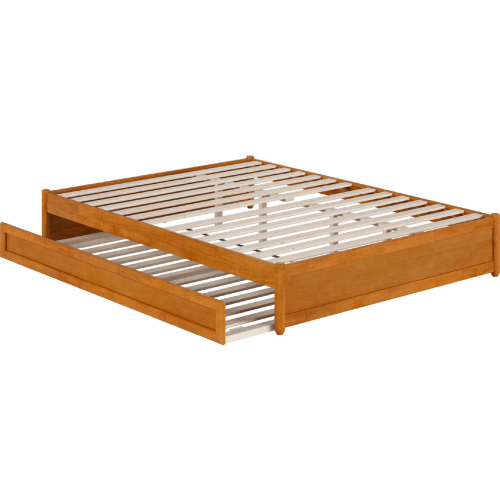 Barcelona Queen Panel Platform Bed with Twin XL Trundle in Light Toffee