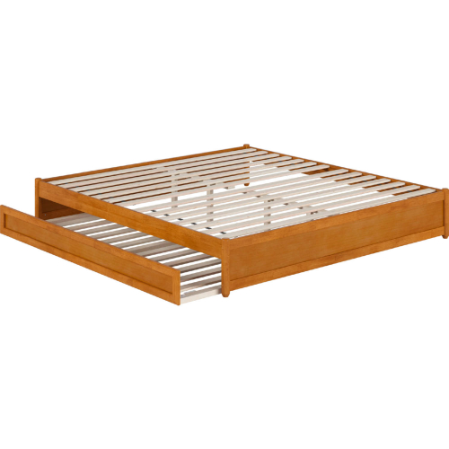 Barcelona King Panel Platform Bed with Twin XL Trundle in Light Toffee