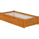 Concord Twin XL Platform Bed with Footboard & 2 Drawers in Light Toffee Finish Wood