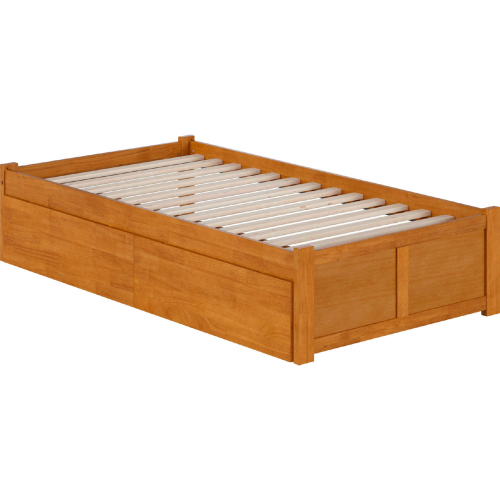 Concord Twin Platform Bed with Footboard & 2 Drawers in Light Toffee Finish Wood