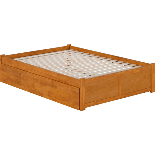 Concord Full Platform Bed with Footboard & Full Trundle in Light Toffee Finish Wood