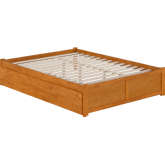 Concord Queen Platform Bed with Footboard & Twin XL Trundle in Light Toffee Finish Wood