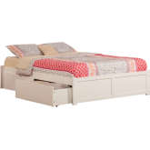 Concord Queen Bed w/ Flat Panel Footboard & 2 Urban Bed Drawers in White
