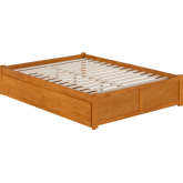 Concord Queen Platform Bed with Footboard & 2 Drawers in Light Toffee Finish Wood