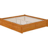 Concord King Platform Bed with Footboard & Twin XL Trundle in Light Toffee Finish Wood