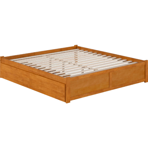 Concord King Platform Bed with Footboard & 2 Drawers in Light Toffee Finish Wood