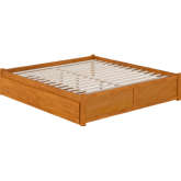 Concord King Platform Bed with Footboard & 2 Drawers in Light Toffee Finish Wood