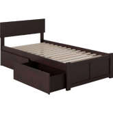 Orlando Twin XL Bed with Flat Panel Footboard & 2 Urban Bed Drawers in Espresso