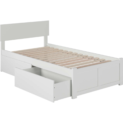 Orlando Twin XL Bed with Flat Panel Footboard & 2 Urban Bed Drawers in White