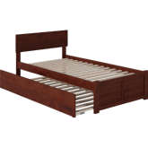 Orlando Twin Bed w/ Flat Panel Footboard & Urban Trundle Bed in Antique Walnut