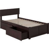 Orlando Twin Bed w/ Flat Panel Footboard & Urban Bed Drawers in Espresso