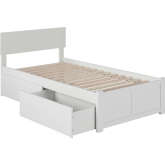 Orlando Twin Bed w/ Flat Panel Footboard & Urban Bed Drawers in White
