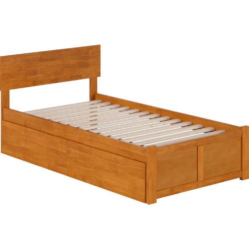 Orlando Twin Platform Bed with Footboard, 2 Drawers & Charging in Light Toffee