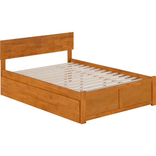 Orlando Full Platform Bed with Footboard, Twin Trundle & Charging in Light Toffee