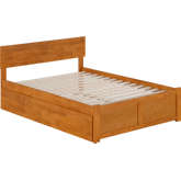 Orlando Full Platform Bed with Footboard, Full Trundle & Charging in Light Toffee