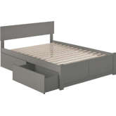 Orlando Full Platform Bed with Flat Panel Footboard & 2 Under Bed Drawers in Atlantic Grey