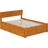 Orlando Full Platform Bed with Footboard, 2 Drawers & Charging in Light Toffee