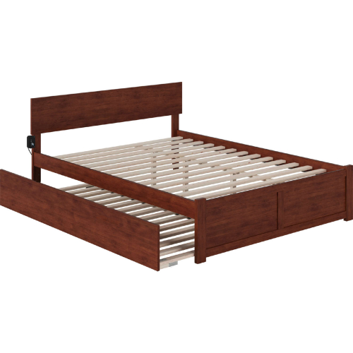 Orlando Queen Platform Bed, Footboard, Turbo Charger & Twin XL Trundle in Walnut