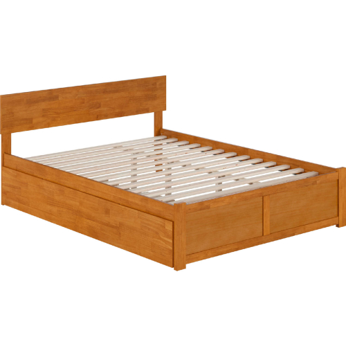 Orlando Queen Platform Bed with Footboard, Twin XL Trundle & Charging in Light Toffee