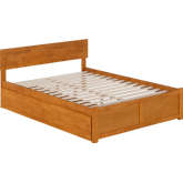 Orlando Queen Platform Bed with Footboard, 2 Drawers & Charging in Light Toffee