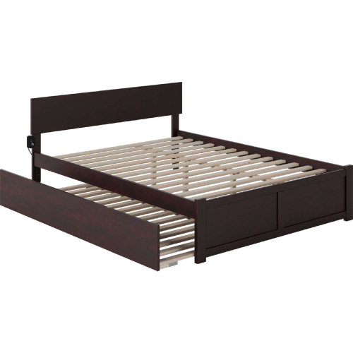 Orlando King Platform Bed with Footboard & Twin XL Trundle in Espresso Finish Wood